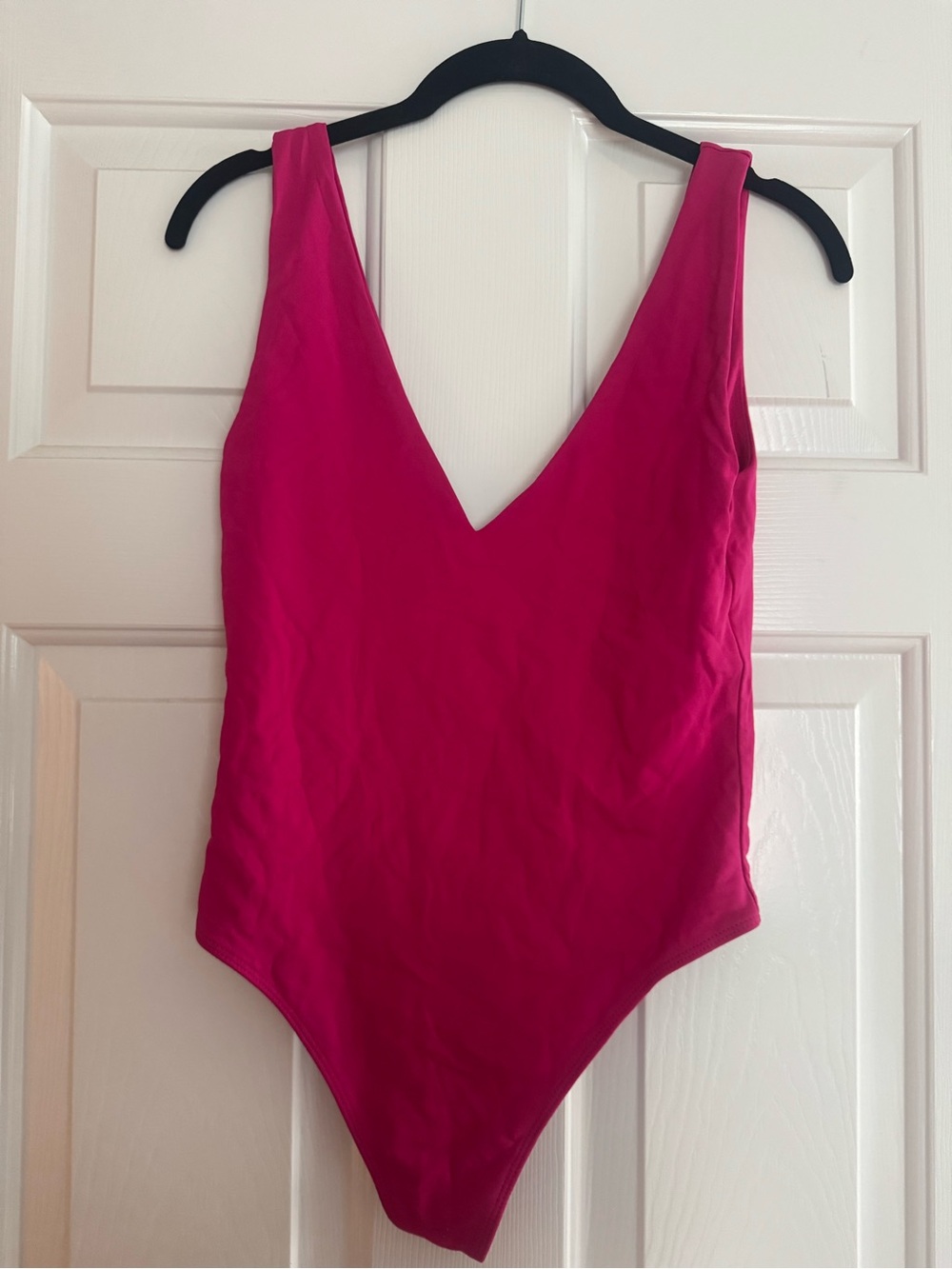 Women Hot Pink One-Piece Bodysuit - Classic V-Neck